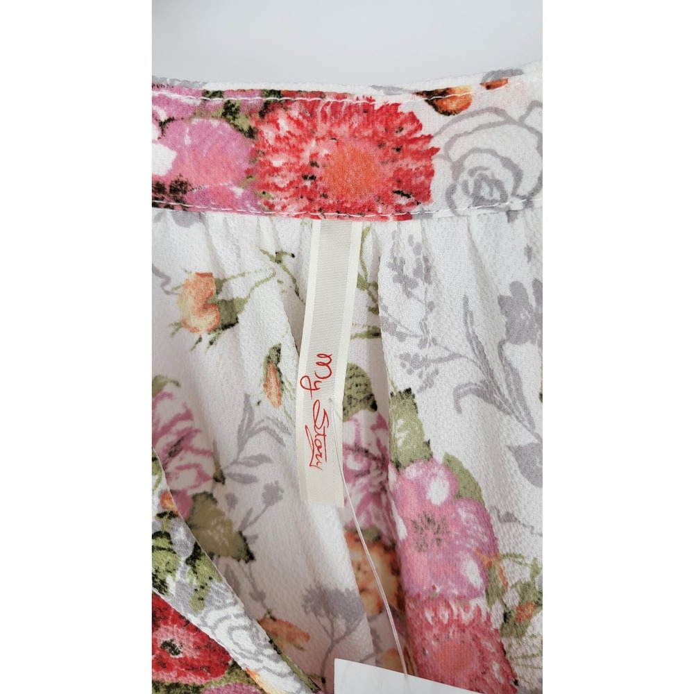 My Story Cream Floral V-Neck Lace up Blouse Women's L New NWT - Picture 7 of 8